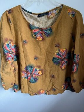 Boho Top Whimsical Floral Lagenlook Blouse Boho Art Wear 100% Cotton